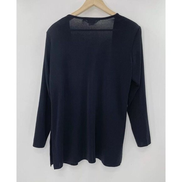 Exclusively Misook Knit Black Acrylic Cardigan Slinky Sz M, Slits, Shoulder Pads - Picture 2 of 10